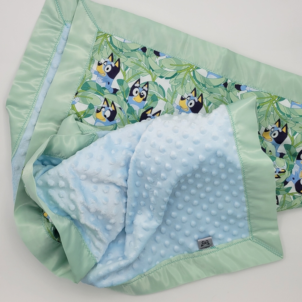 Extra Large Lovely Bluey & friends cotton Kids, satin binding blanket  40x44